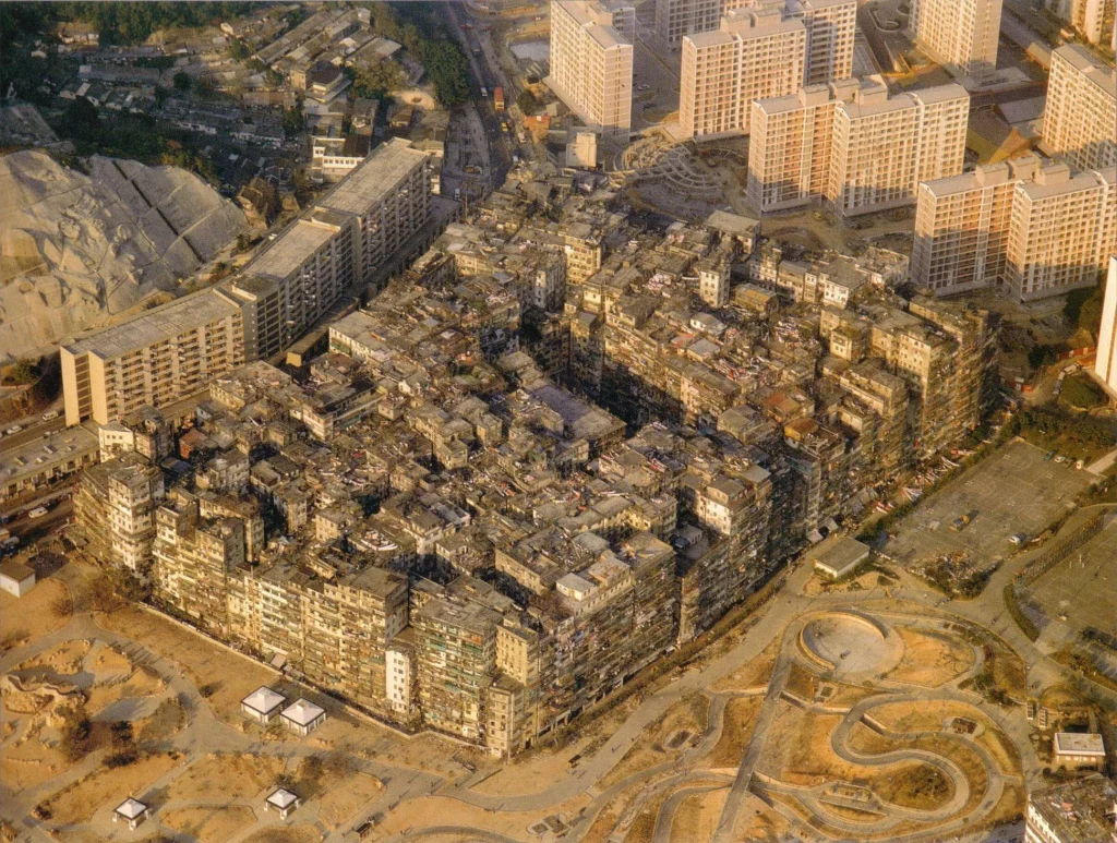 Historic aerial view of Kowloon Walled City in the late 1980s – The chaotic heart of her early mission
